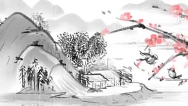 中国风清明山水花意境水墨插画视频的预览图